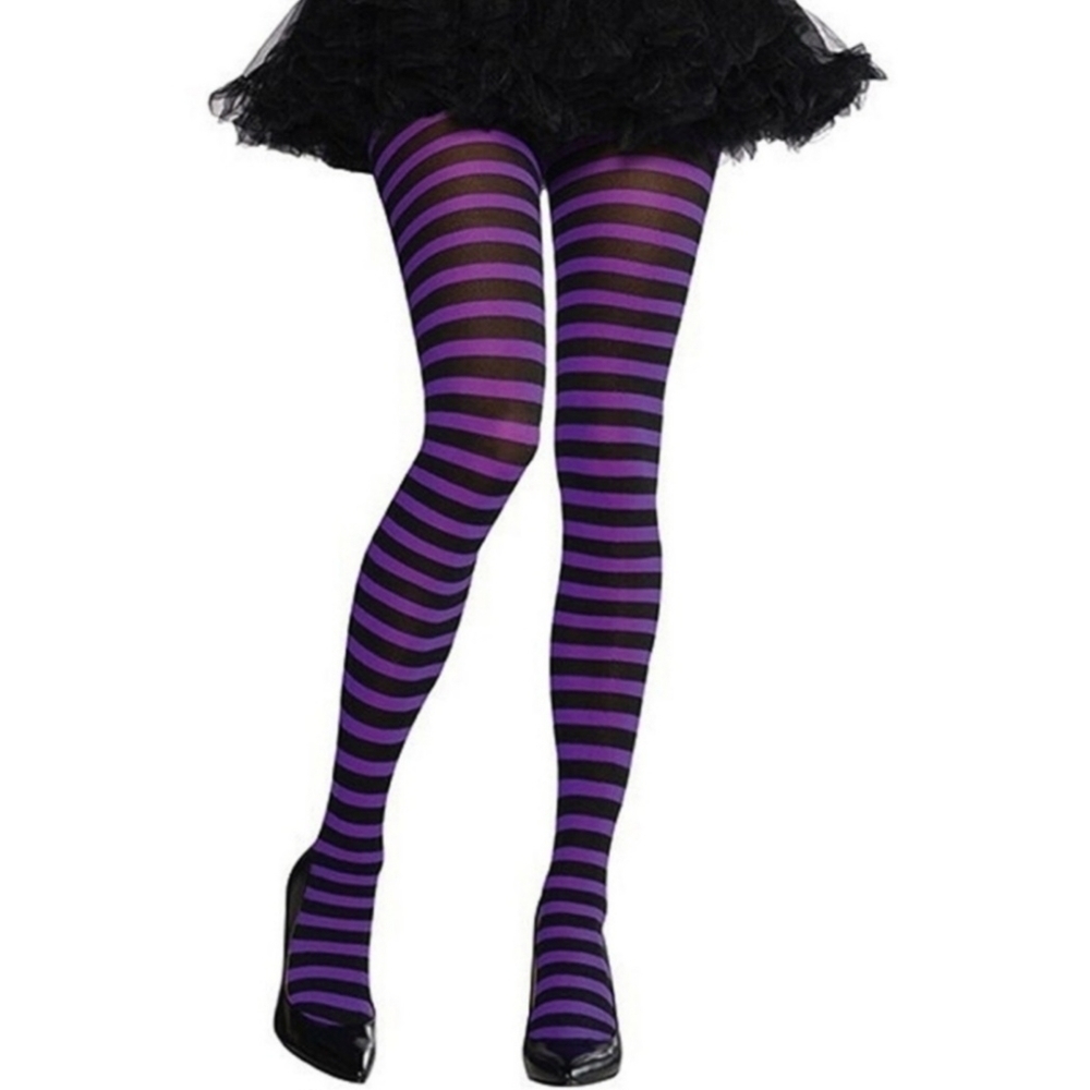 Suit Yourself Striped Tights Purple/Black Sexy Dark Academia Cosplay Theatrical